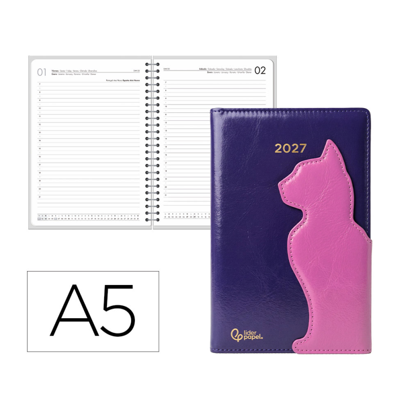Agenda oficina liderpapel 2027 encuadernada cat pen loop dia pagina a5 bilingue 70g papel fsc design 1