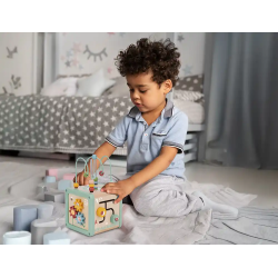 Juego infantil imaginovo madera cubo de actividades +18 meses 15,5x15,5x28cm