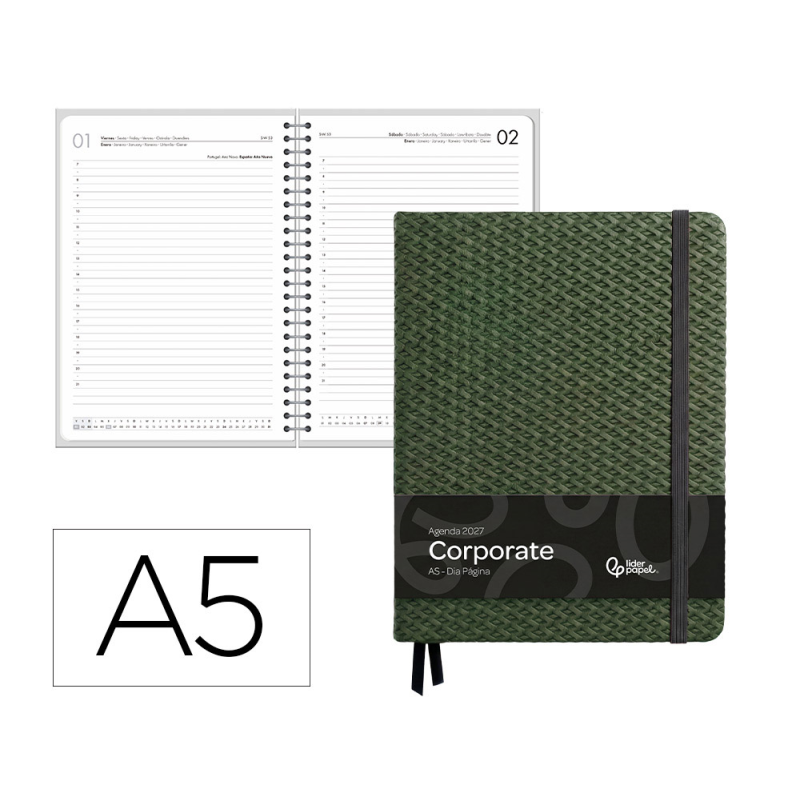 Agenda oficina liderpapel 2027 encuadernada corporate b dia pagina a5 bilingue 70g papel fsc design 3
