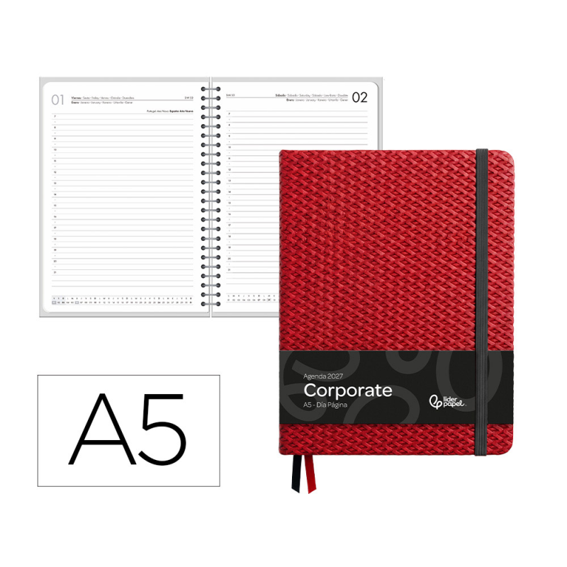 Agenda oficina liderpapel 2027 encuadernada corporate b dia pagina a5 bilingue 70g papel fsc design 4