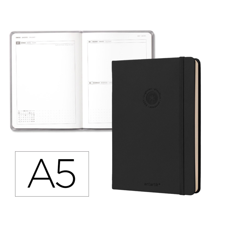 Agenda oficina liderpapel 2027 encuadernada solid colors dia pagina a5 bilingue 70g papel fsc black