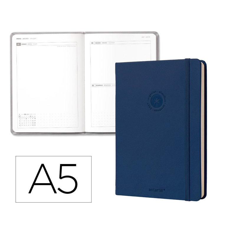 Agenda oficina liderpapel 2027 encuadernada solid colors dia pagina a5 bilingue 70g papel fsc navy blue