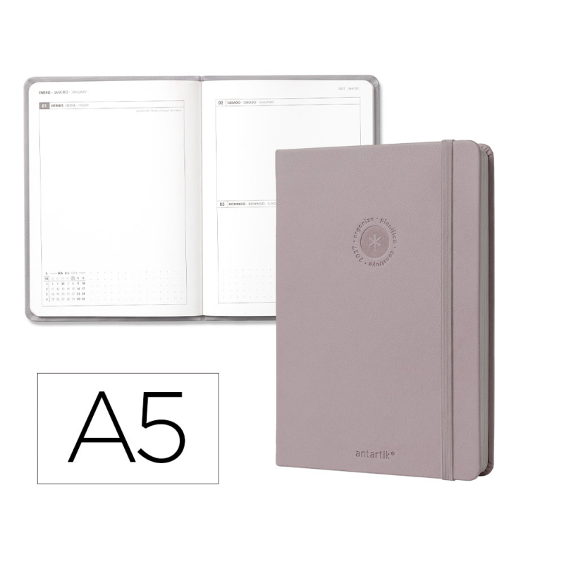 Agenda oficina liderpapel 2027 encuadernada solid colors dia pagina a5 bilingue 70g papel fsc grey
