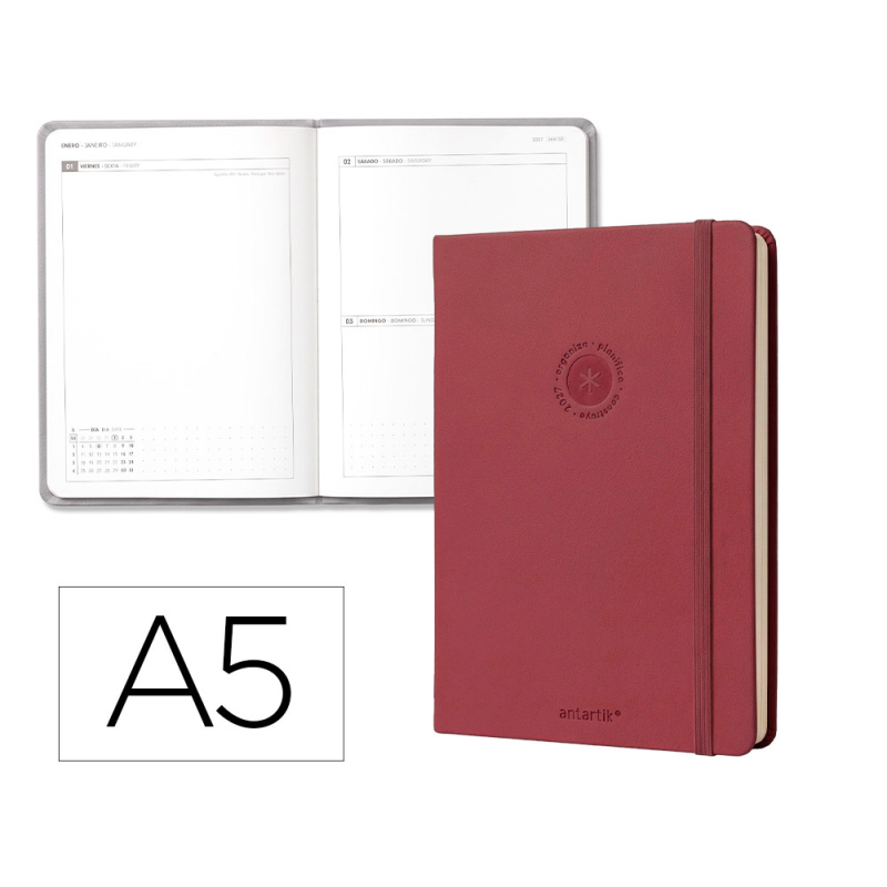 Agenda oficina liderpapel 2027 encuadernada solid colors dia pagina a5 bilingue 70g papel fsc burgundy