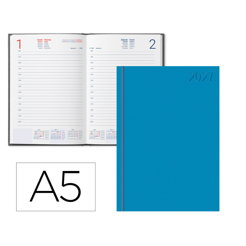 Agenda oficina liderpapel 2027 encuadernada corfu dia pagina a5 bilingue 60g papel fsc new color