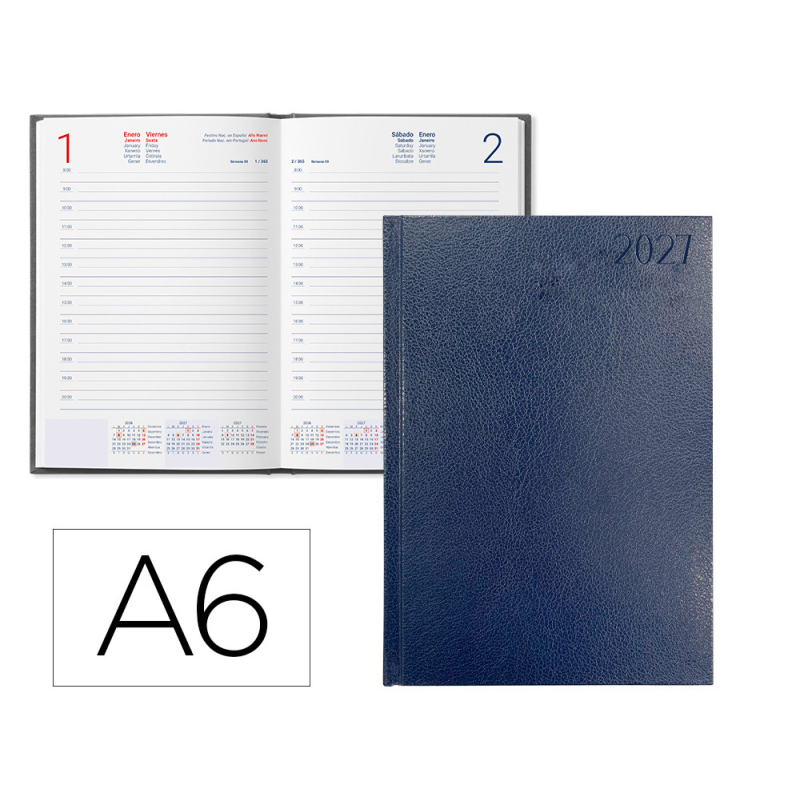 Agenda oficina liderpapel 2027 encuadernada corfu dia pagina a6 bilingue 60g papel fsc blue