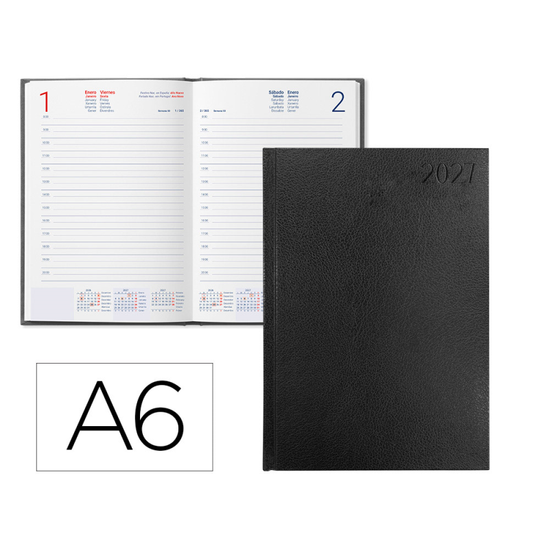 Agenda oficina liderpapel 2027 encuadernada corfu dia pagina a6 bilingue 60g papel fsc black