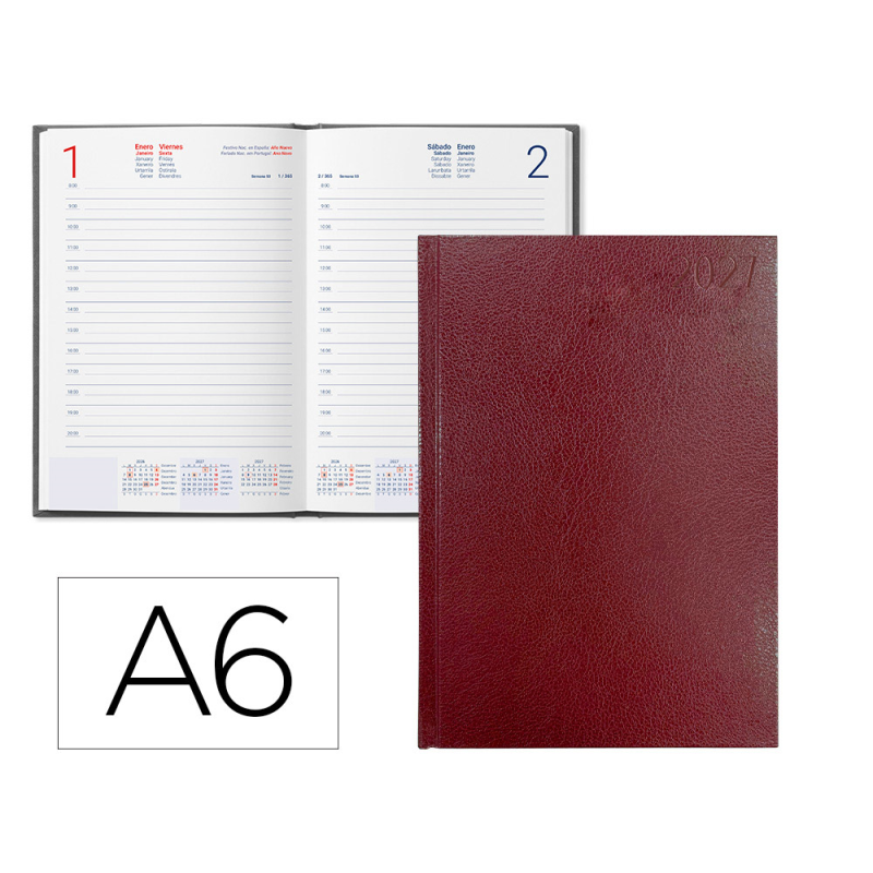 Agenda oficina liderpapel 2027 encuadernada corfu dia pagina a6 bilingue 60g papel fsc red