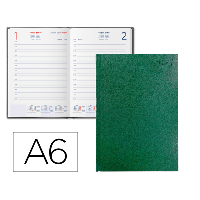 Agenda oficina liderpapel 2027 encuadernada corfu dia pagina a6 bilingue 60g papel fsc green