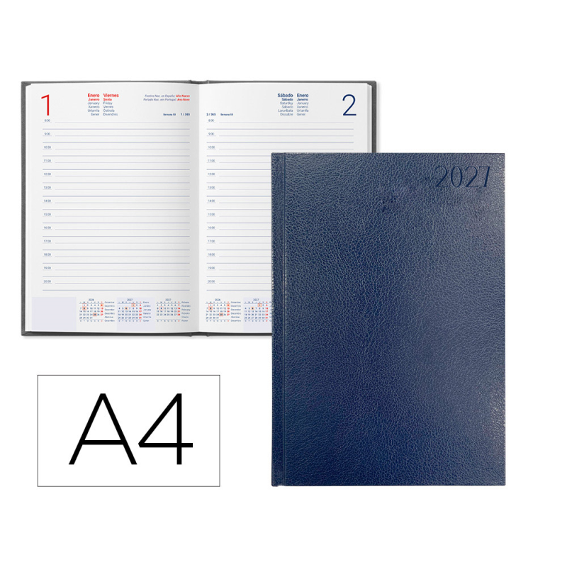 Agenda oficina liderpapel 2027 encuadernada corfu dia pagina a4 bilingue 60g papel fsc blue