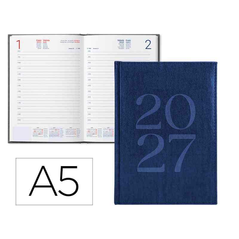 Agenda oficina liderpapel 2027 encuadernada creta dia pagina a5 bilingue 70g papel fsc blue