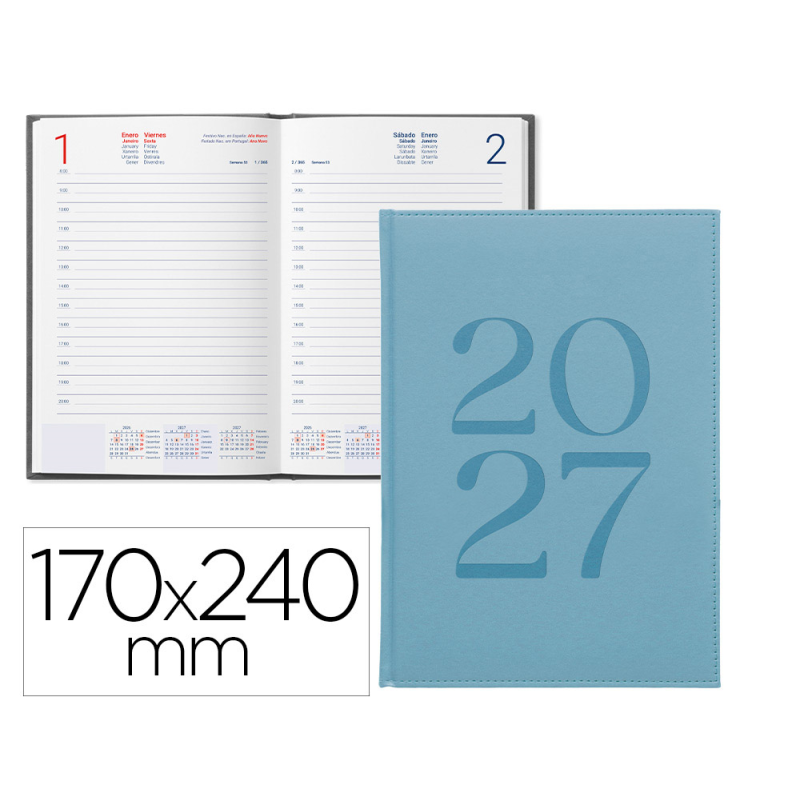 Agenda oficina liderpapel 2027 encuadernada creta dia pagina 170x240 mm bilingue 70g papel fsc new color