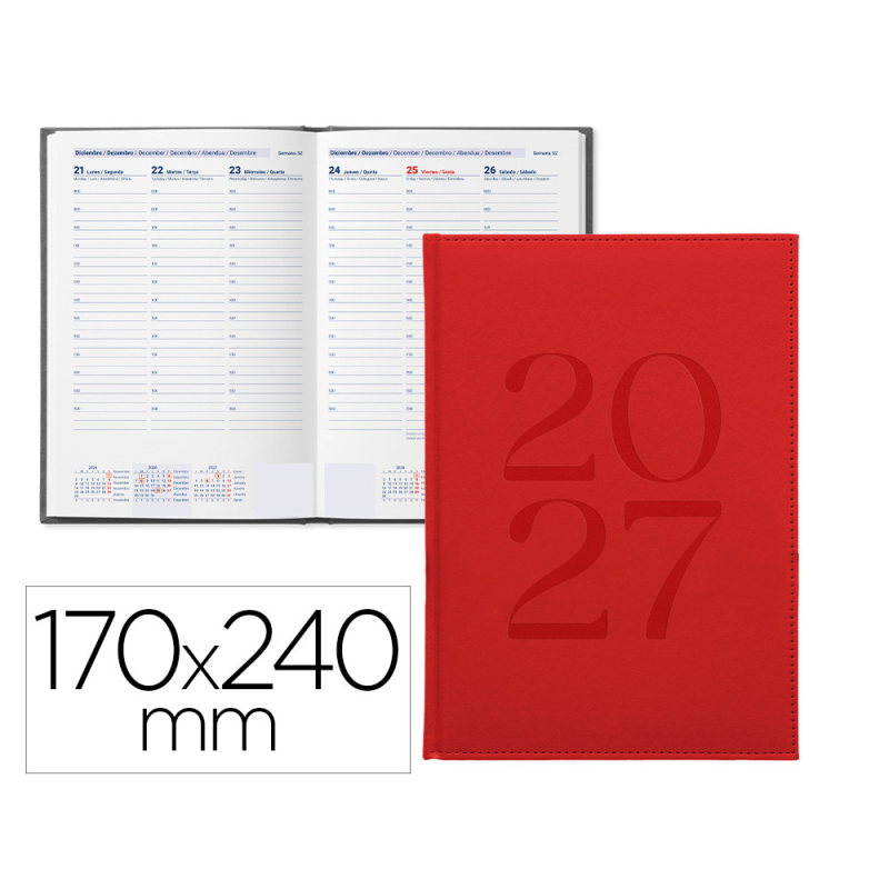 Agenda oficina liderpapel 2027 encuadernada creta semana vista 170x240 mm bilingue 70g papel fsc