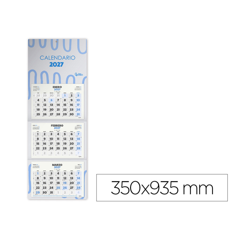 Calendario pared liderpapel 3 meses vista 2027 plegable 200x300 mm papel 105 g
