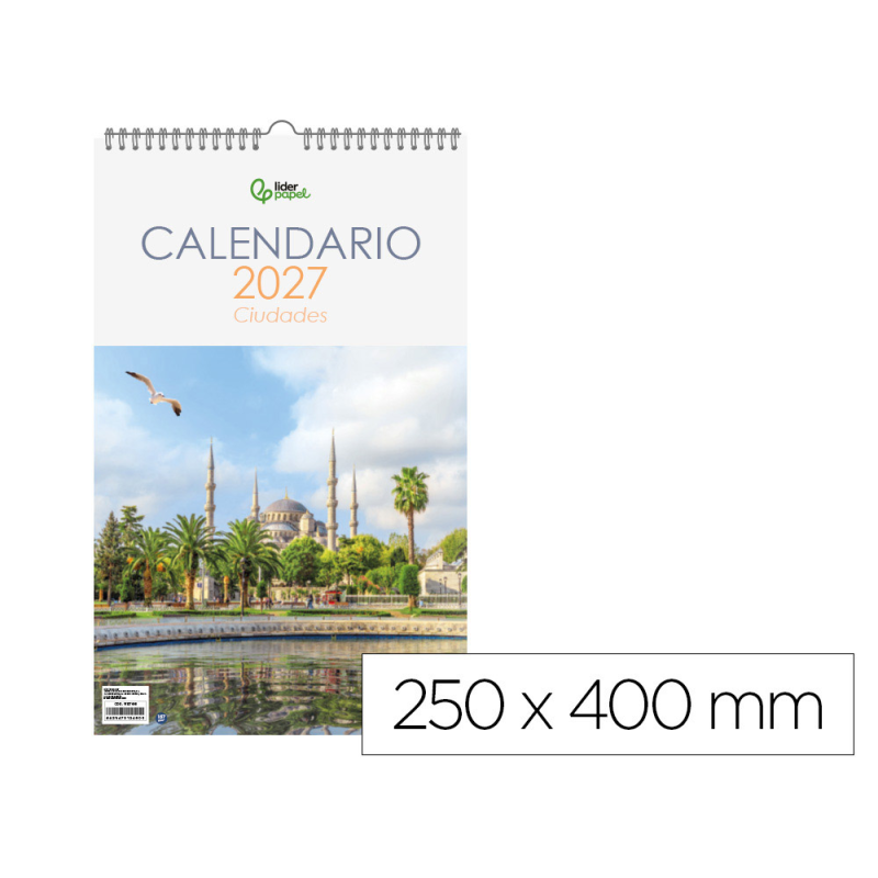 Calendario espiral pared liderpapel imagenes ciudades 2027 para escribir 250x400 mm papel 157 g