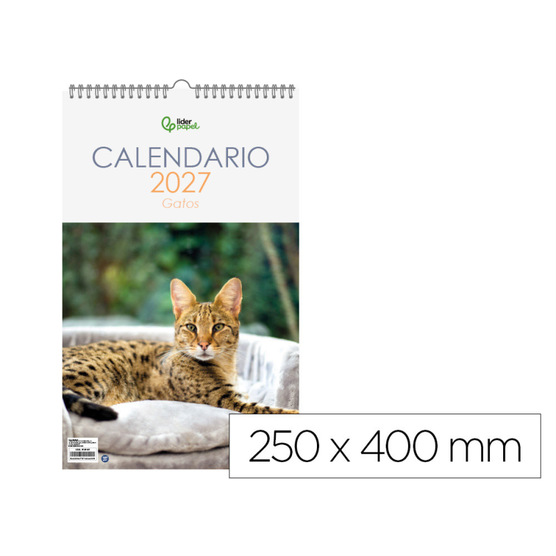 Calendario espiral pared liderpapel imagenes gatos 2027 para escribir 250x400 mm papel 157 g