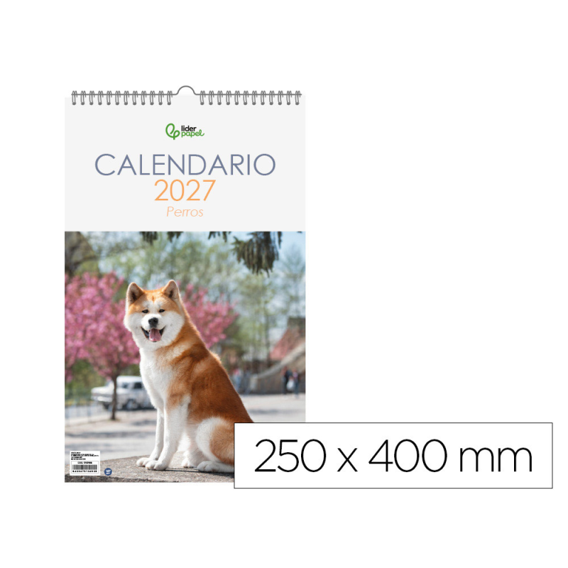 Calendario espiral pared liderpapel imagenes perros 2027 para escribir 250x400 mm papel 157 g
