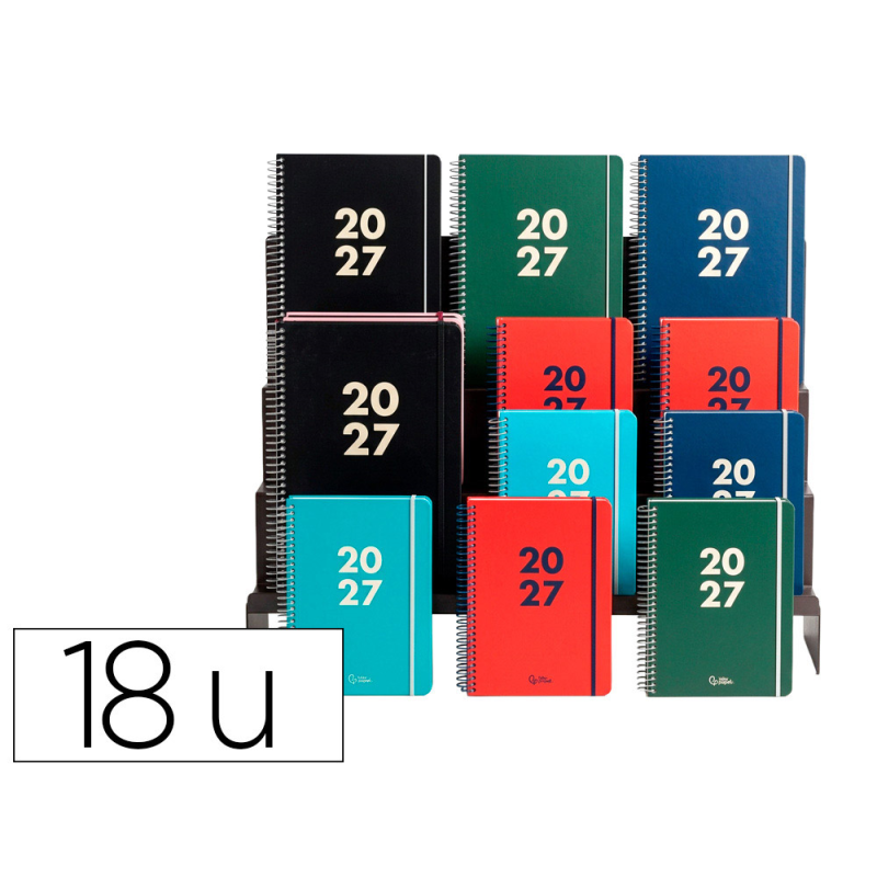 Agenda oficina liderpapel 2027 espiral basic bilingue 60g papel fsc surtido de 18 unidades