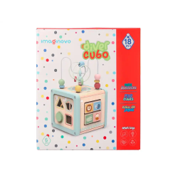 Juego infantil imaginovo madera cubo de actividades +18 meses 15,5x15,5x28cm