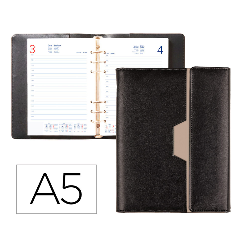 Agenda encuadernada liderpapel 2027 nero 15x21 cm dia pagina bilingue design 1 papel 70 g fsc