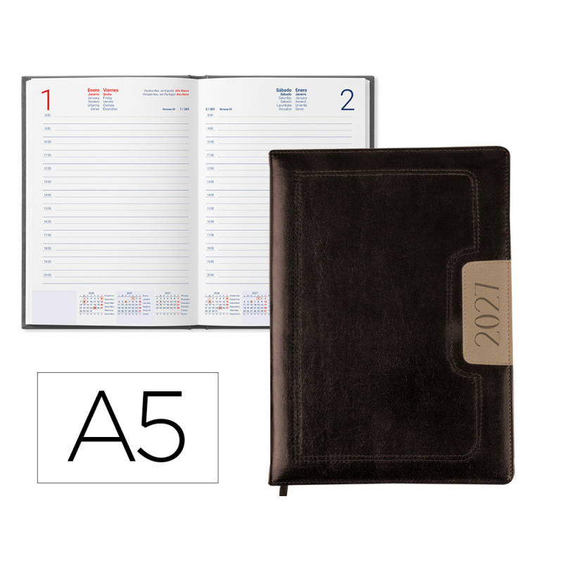 Agenda encuadernada liderpapel 2027 dorios 15x21 cm dia pagina bilingue papel 70 g fsc design 1