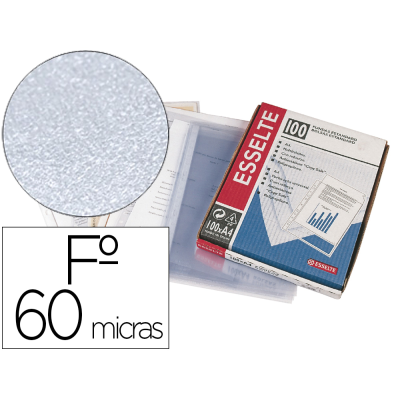 Funda multitaladro esselte folio polipropileno piel de naranja 60 mc con refuerzo caja de 100 unidades