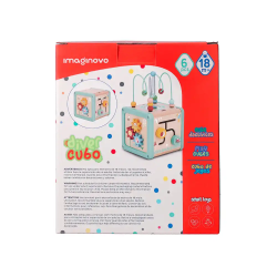 Juego infantil imaginovo madera cubo de actividades +18 meses 15,5x15,5x28cm