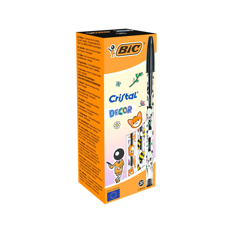 Boligrafo bic cristal kawaii negro punta 1 mm
