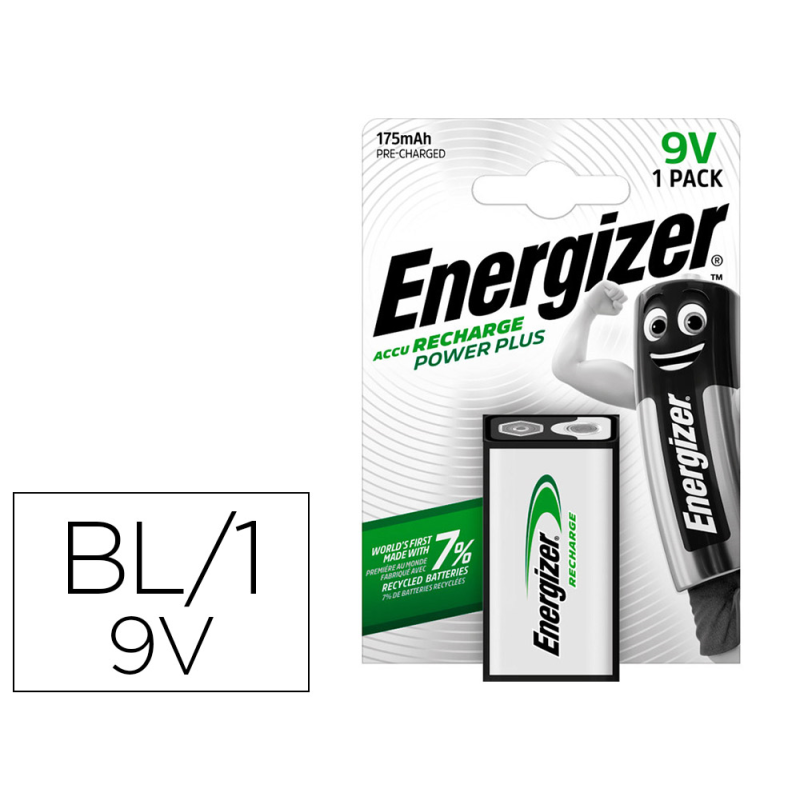 Pila energizer recargable power plus 9v blister de 1 unidad
