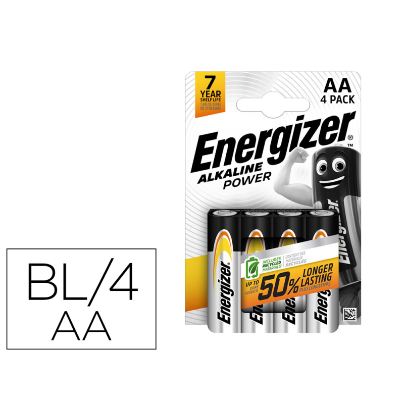 Pila energizer alcalina power aa blister de 4 unidad