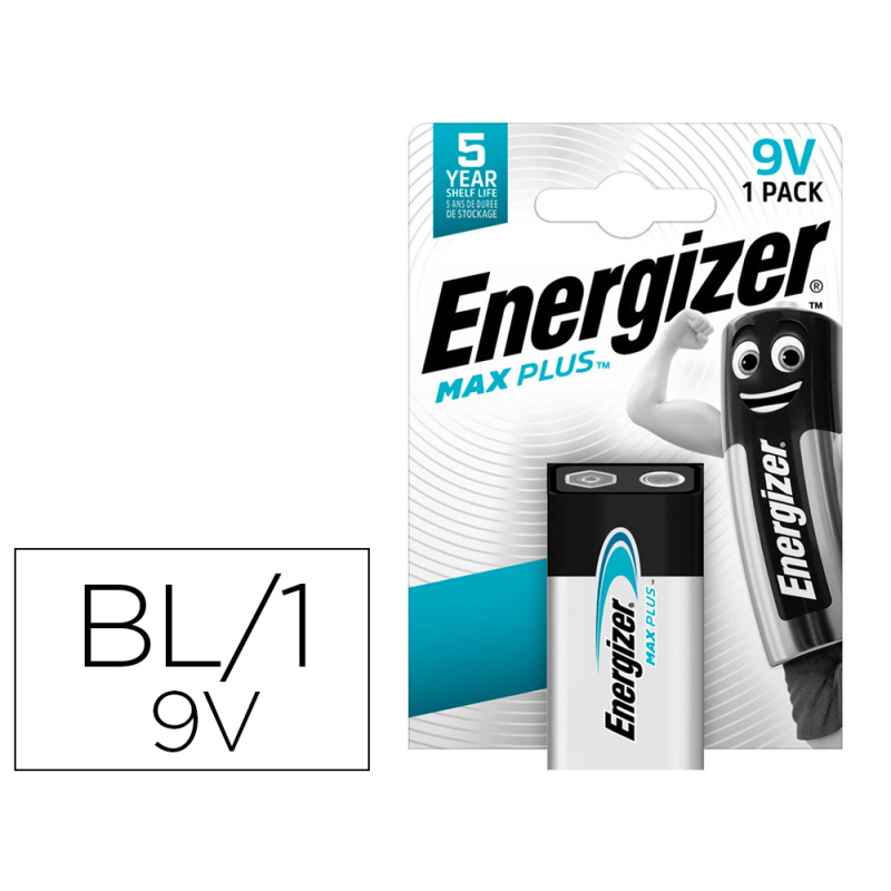 Pila energizer alcalina max plus 9v blister de 1 unidad
