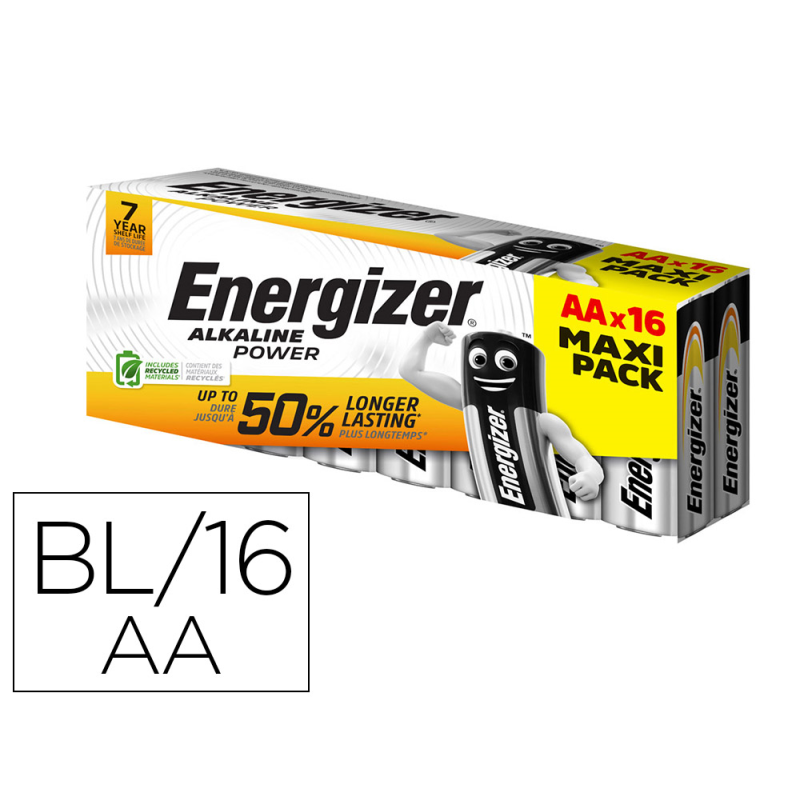 Pila energizer alcalina power aa blister de 16 unidades