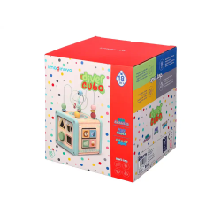 Juego infantil imaginovo madera cubo de actividades +18 meses 15,5x15,5x28cm