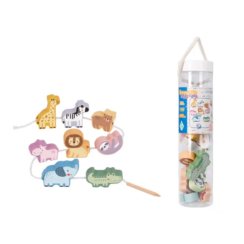 Juego infantil imaginovo madera cuentas animales para enhebrar +24 meses 13 piezas 27x6,5x6,5cm