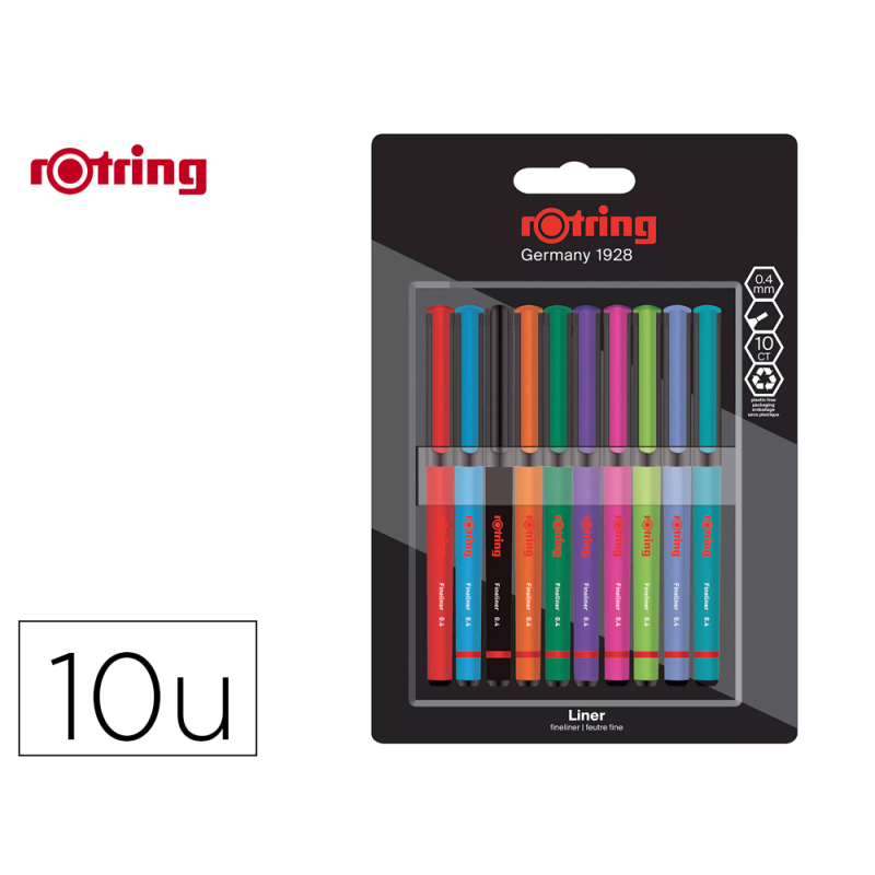 Rotulador rotring fineliner punta metalica 0,4 mm pack de 10 colores surtidos
