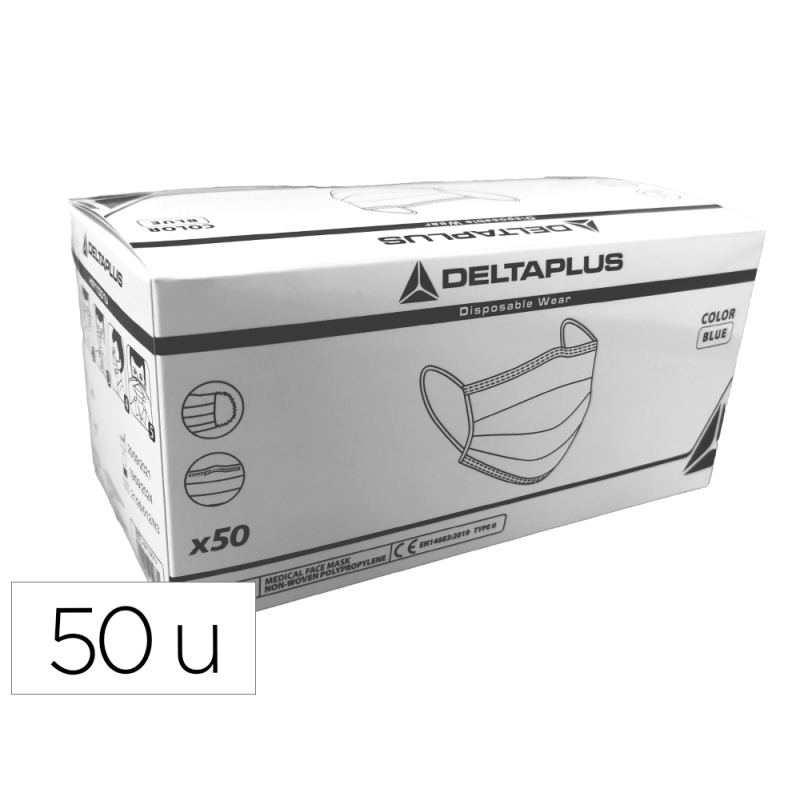 Mascarilla facial higienica desechable 3 capas con ajuste nasal filtracion 95% color azul