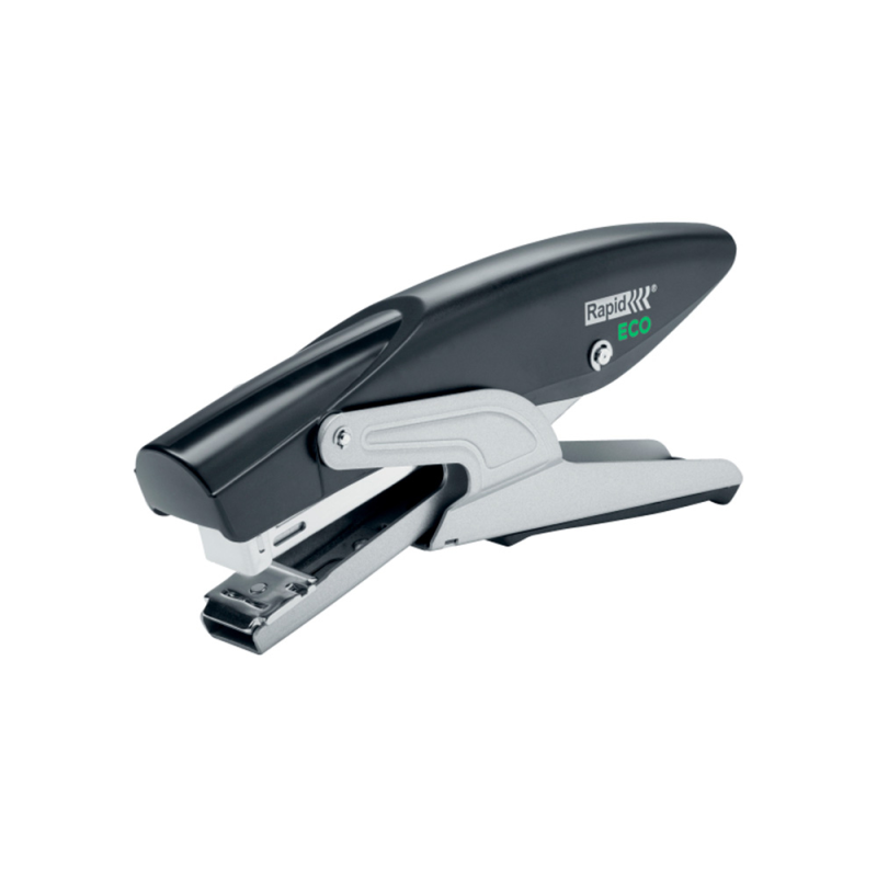 Grapadora rapid de tenaza eco plastico reciclado 100% capacidad de grapado 20 hojas usa grapas 24/6 y 26/6 color