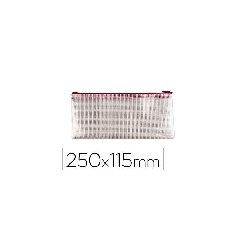 Bolsa multiusos q-connect malla cheque 250x115 mm apertura superior con cremallera rojo