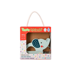 Juego infantil imaginovo madera elefante para arrastrar con ruedas +12 meses 13,4x10x5,4cm