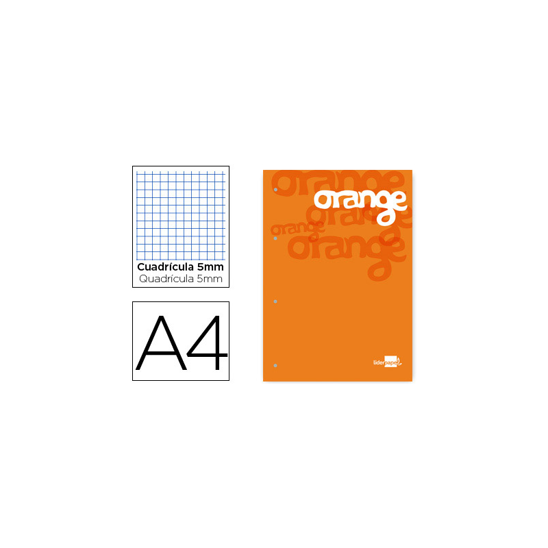Bloc encolado liderpapel cuadro 5 mm naranja a4 natural100 hojas 100 g/m2