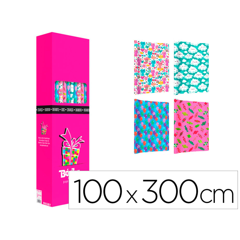 Papel de regalo basika infantil rollo ancho 1 m longitud 3 mt diseños surtidos