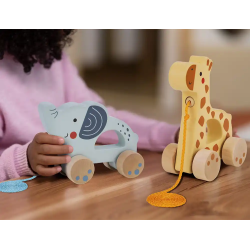 Juego infantil imaginovo madera elefante para arrastrar con ruedas +12 meses 13,4x10x5,4cm