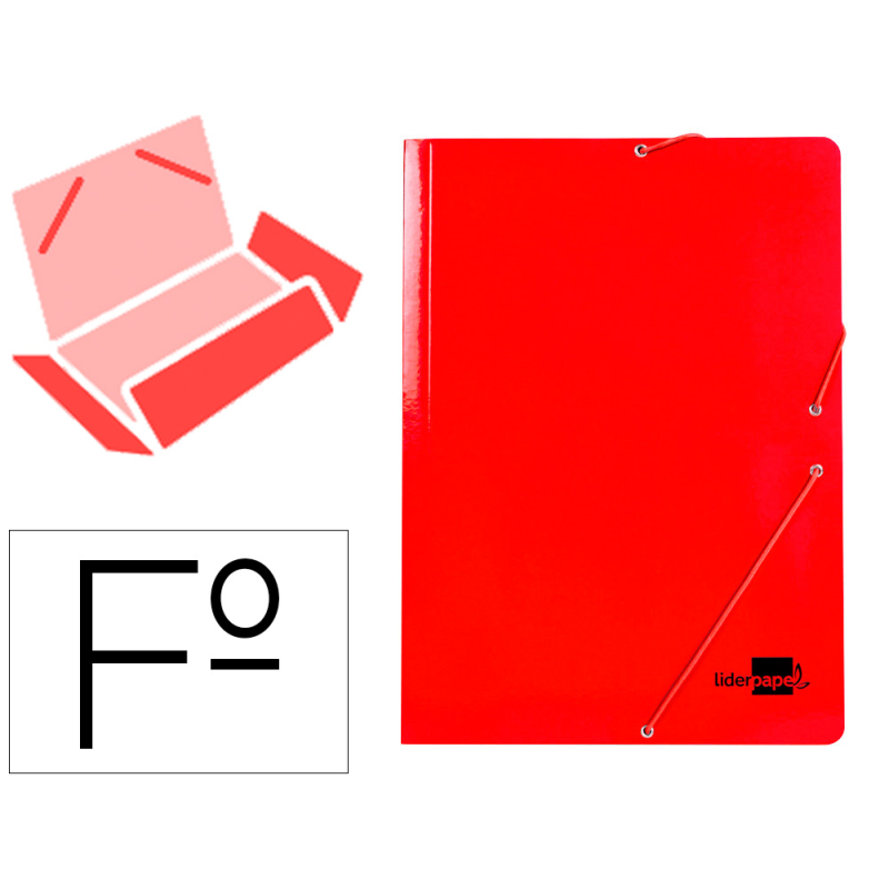 Carpeta liderpapel gomas tres solapas carton plastificado folio color rojo