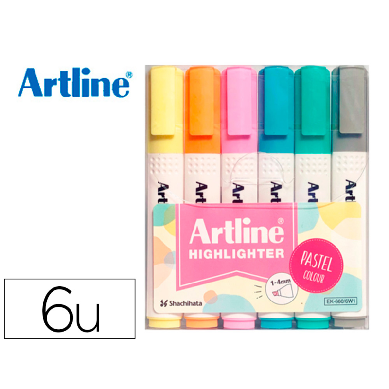 Rotulador artline fluorescente ek-660 colores pastel bolsa de 6 unidades colores surtidos