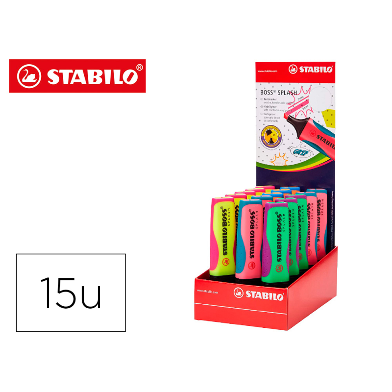 Rotulador stabilo boss splash 75 expositor sobremesa de 15 unidades colores surtidos