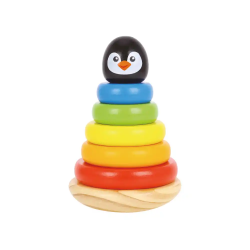 Juego infantil imaginovo madera forma de pinguino torre de formas apilables +12 meses 7 piezas 18x12x12cm
