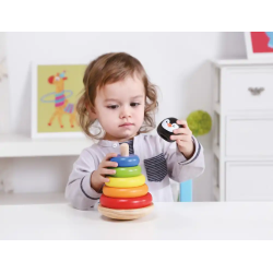 Juego infantil imaginovo madera forma de pinguino torre de formas apilables +12 meses 7 piezas 18x12x12cm