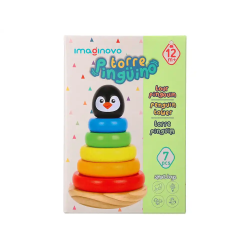 Juego infantil imaginovo madera forma de pinguino torre de formas apilables +12 meses 7 piezas 18x12x12cm