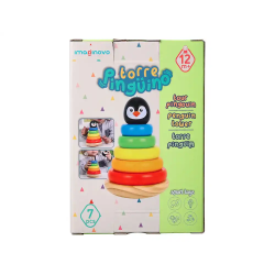 Juego infantil imaginovo madera forma de pinguino torre de formas apilables +12 meses 7 piezas 18x12x12cm
