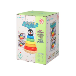 Juego infantil imaginovo madera forma de pinguino torre de formas apilables +12 meses 7 piezas 18x12x12cm